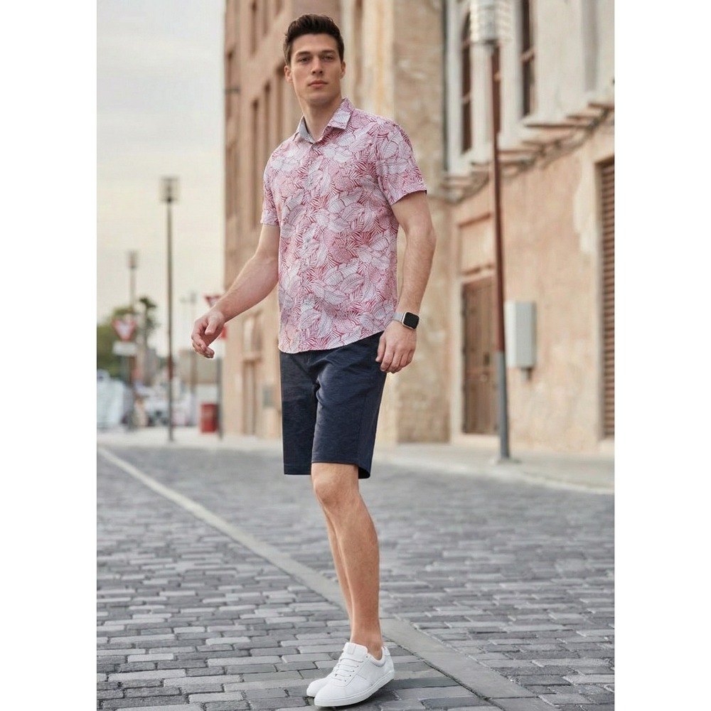 Ted Baker London Men's Pink Leaf Print Short Sleeve Button Up Shirt Size Large 4
